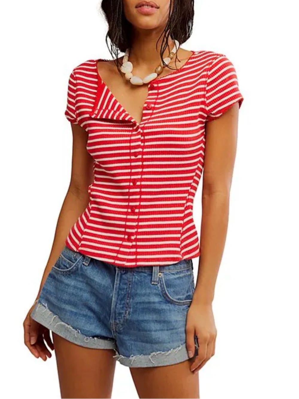 We the Free Most Wanted Striped Crew Neck Cap Sleeve Ribbed Cardi Top, sz S, nwt